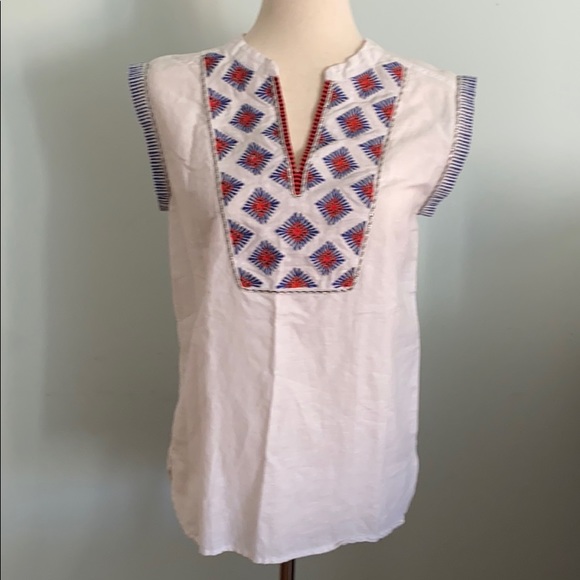 J. Crew Sunburst Embroidered Boho Linen Sleeveless Tank Top Blouse - 0 - Picture 3 of 15